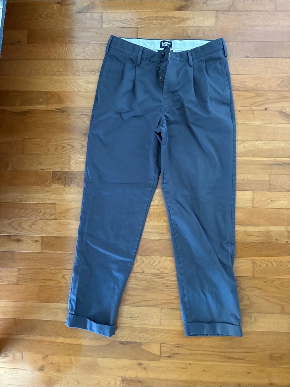 Lands' End Men's Slate Gray Pleated Chinos